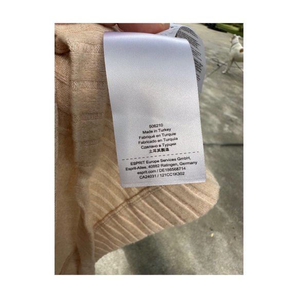 EDC Esprit Knit Tunic Smock Top Shirt Neutral Ivory Turtleneck Open Sides Tie Cl - Picture 12 of 14